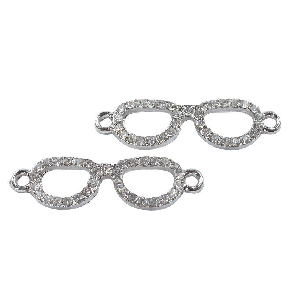 9802 30pcs Metal Glasses Connector Beads White Crystal Inlay DIY Jewelry